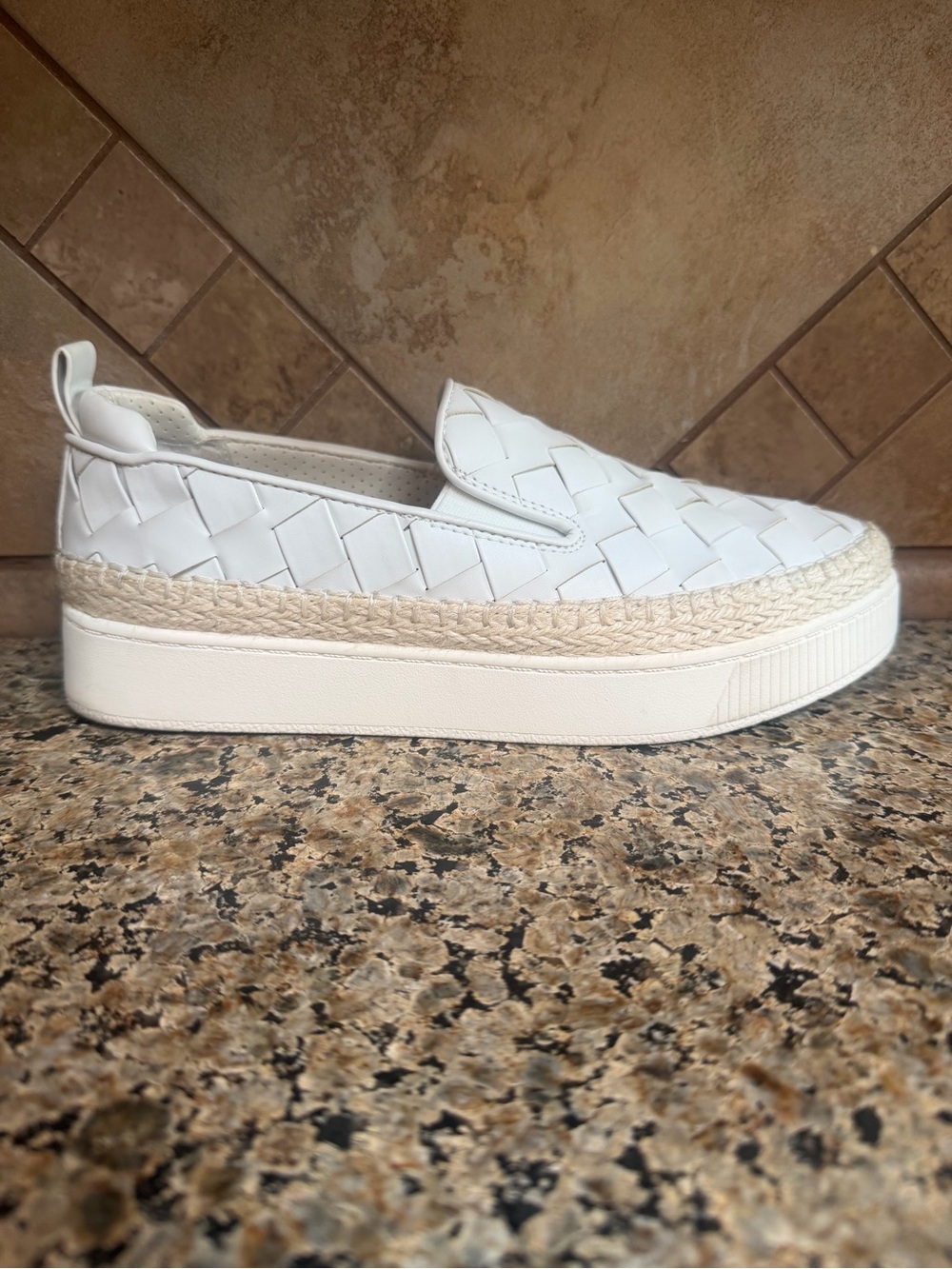 Franco Sarto White Woven Slip-On Platform
